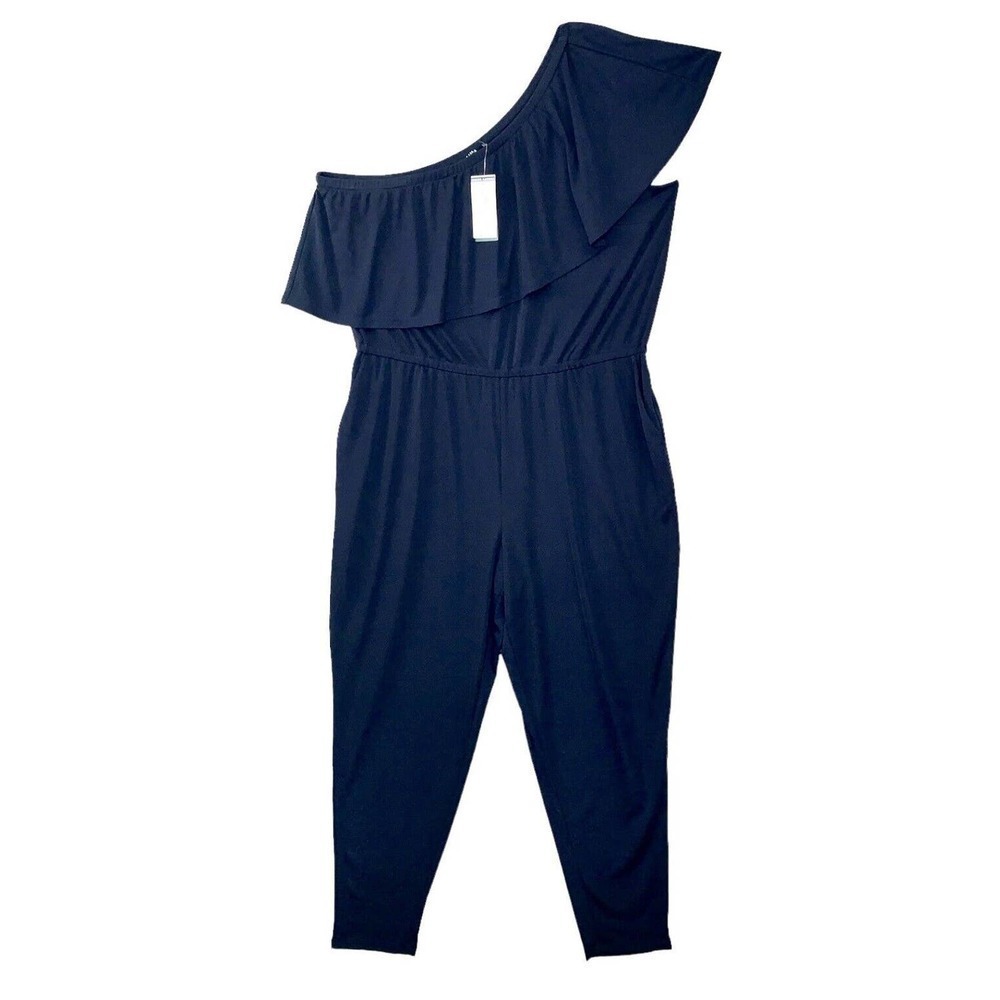 Lauren Ralph Lauren One Shoulder Jumpsuit Womens 2XL Navy Stretch $150 NWT